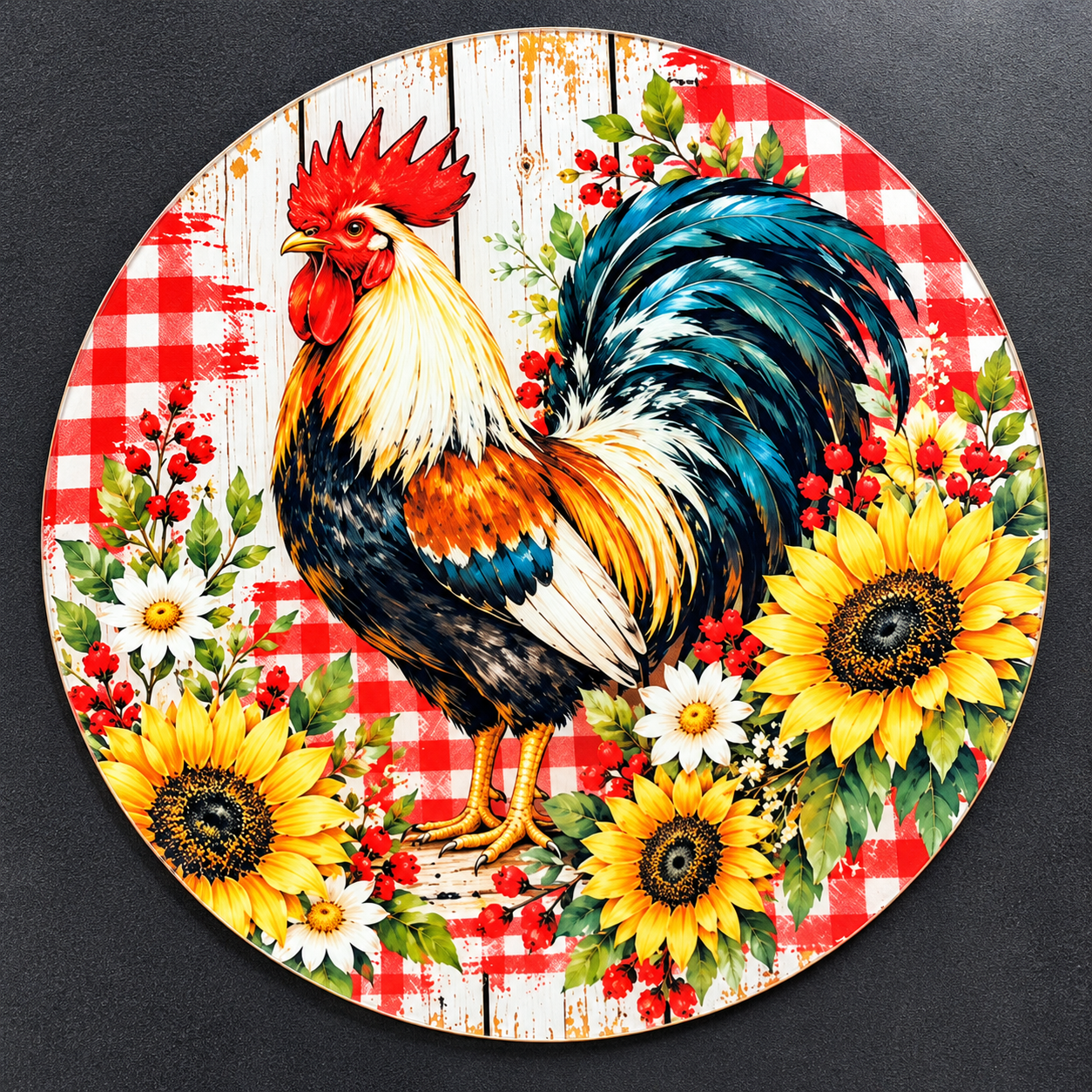 Farmhouse rooster sublimation cutting board created by InkSpire